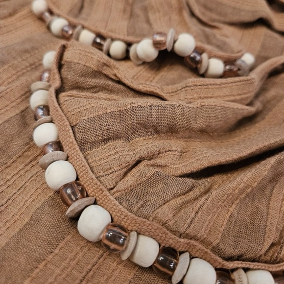 ZARA | One Shoulder Striped Beaded Dress Top Shirt Brown 100% Cotton - Picture 8 of 12